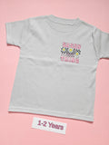 Frozen Grey children's T-shirt with Sassy Little Thing daisy design, size 1-2 years, front