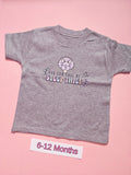 Grey children's T-shirt with purple dinosaur Sleep Thief design, size 6-12 months