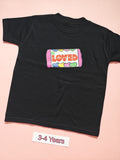 Black children's T-shirt with colourful So Loved design, size 3-4 years