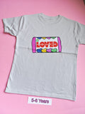 Frozen grey children's t-shirt with colourful So Loved design, size 5-6 years