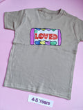 Taupe children's t-shirt, 4-5 years, colourful So Loved design