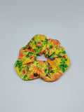 Handmade yellow orange and green floral scrunchie